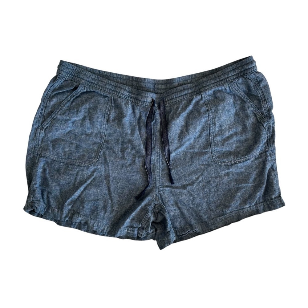 Eddie Bauer XXL Women’s Shorts Blue Pockets Loose Fit Elastic Waist Linen Rayon